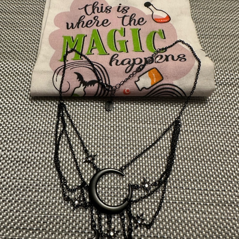 Black Crescent Moon Necklace and Decorative Towel